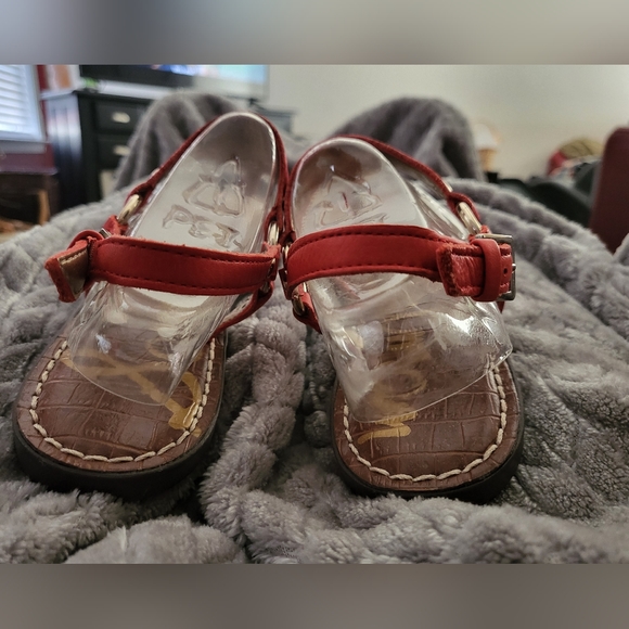 Sam Edelman Greta red leather thong buckle ankle strap sandal flats 6M - Picture 8 of 8